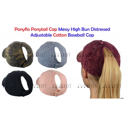 Ponyflo Ponytail Cap Messy High Bun Distressed Adjustable Cotton Ponycap  eb-85943877